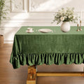 Velvet Tablecloth 60x120 Inches - Olive Green Ruffled Rectangular Holiday Decor