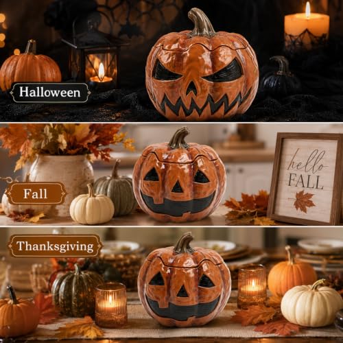 Halloween Pumpkin Cookie Jar with Lid - Cute Decorative Candy Bowl