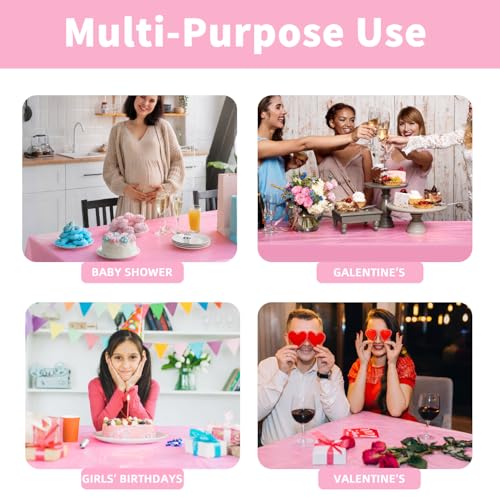 Pink Disposable Tablecloths Pack - 54 x 108 Inches for Party Events