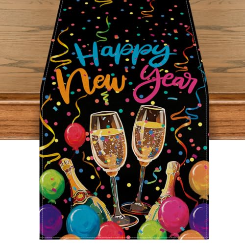 Happy New Year Table Runner 13x72 Inch Festive Party Decoration for Dining Table