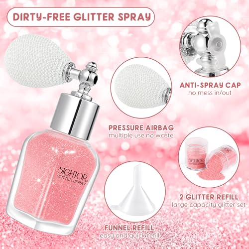 Pink Body Glitter Spray 30ML with Shiny Finish for Hair Face & Clothing - Sightor