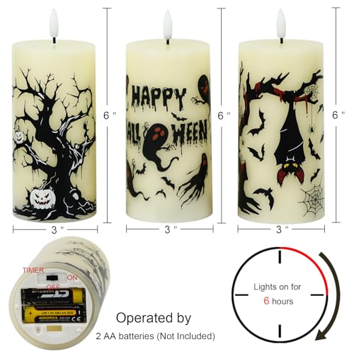 Yellow-Timer Flameless Halloween Ghost Bat Candles with 6H Timer Indoor Decor
