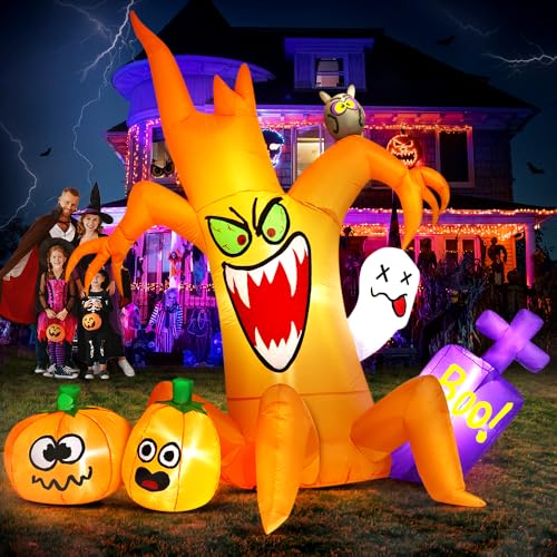8FT Halloween Inflatable Spooky Pumpkin Tree Outdoor Decoration with LED Lights - Yard Lawn Decor