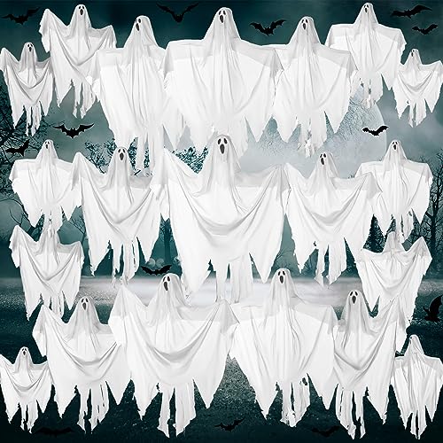 Libima 20 Pcs Halloween Hanging Ghost Decorations - 27.5 Inch Spooky Flying Ornaments for Party & Garden