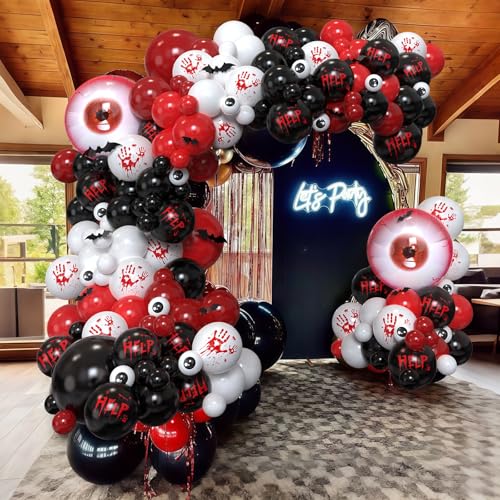 Halloween Balloon Arch Kit with Bloody Handprints & Bats - Red, Black, White, 159 Pcs