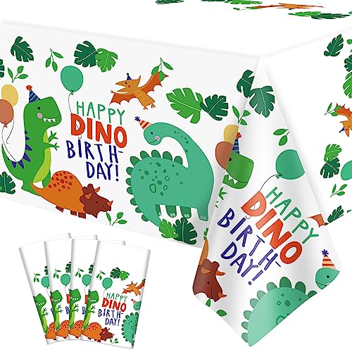 Dinosaur Tablecloth 4 Pack - 86 x 51 Inch Plastic Party Cover for Kids Birthday