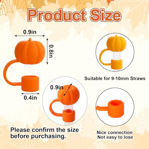 Fall Pumpkin Silicone Reusable Straw Cover Caps - Orange Pink, 4 Pack