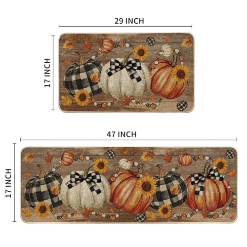 Wood Bead Pumpkin Fall Kitchen Mats Set of 2 - Non-Slip Decorative Home Decor