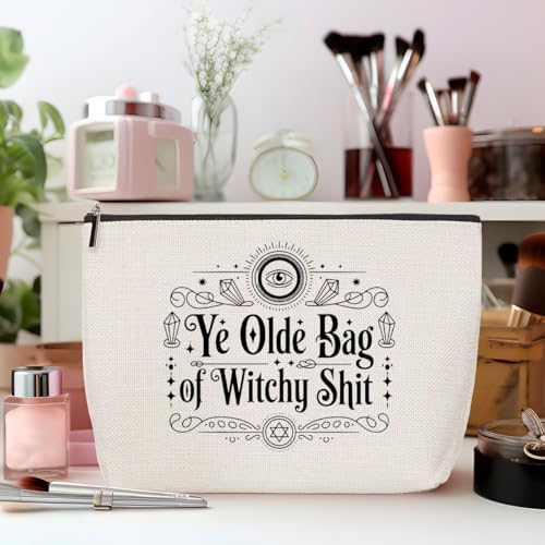 Multicolor Witchy Makeup Bag for Women - Portable Linen Cosmetic Pouch