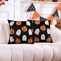 Halloween Fall Ghost Throw Pillow Covers 18x18 Set of 2 - Black & Pumpkin