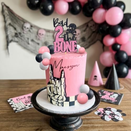 Pink Bad 2 The Bone Cake Topper & Party Decorations for 2nd Birthday - Gothic & Rock Style