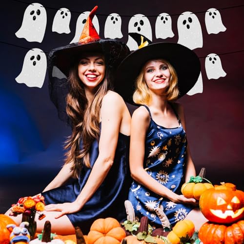 Halloween Ghost Banner Decorations Glittery Spook Garland for Haunted Houses & Parties