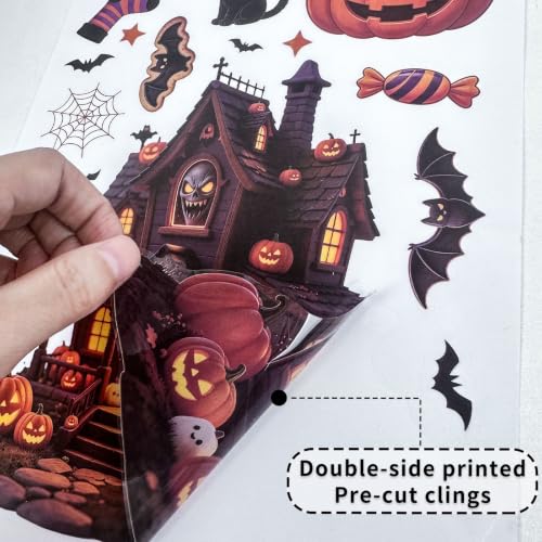 Halloween Window Clings Decor - Ghost Pumpkin Bat Skull Spider Web Decals Set