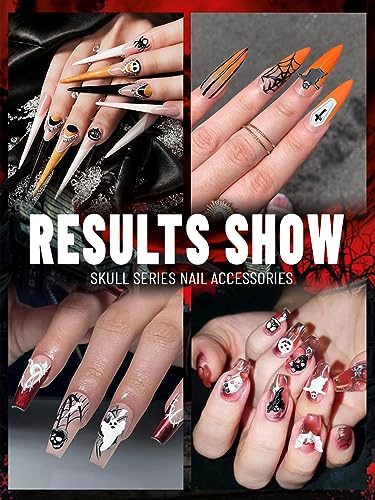 Halloween Nail Art Charms Set - 52 Pieces with Pumpkin Spider Skull Skeleton Black & White Variations