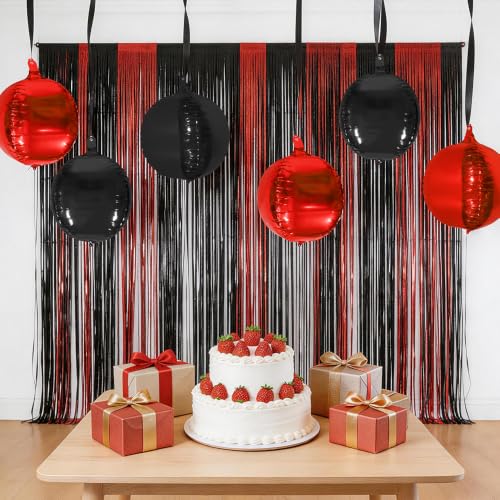 Black 4D Round Balloons - Metallic Mirror Finish Helium Balloons for Party Backdrop, 6 Pack - Black