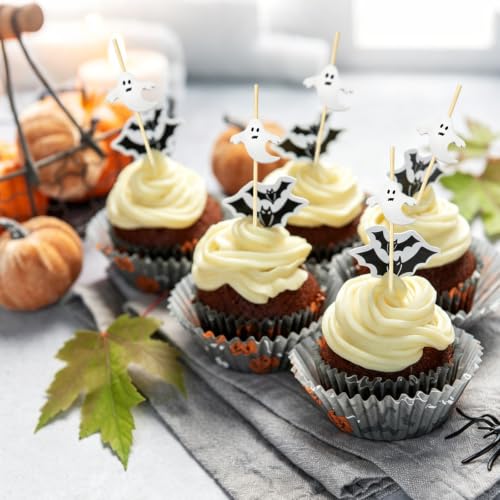 Ghost Halloween Toothpicks - 4.7 Inch Biodegradable Cocktail Picks for Party Food