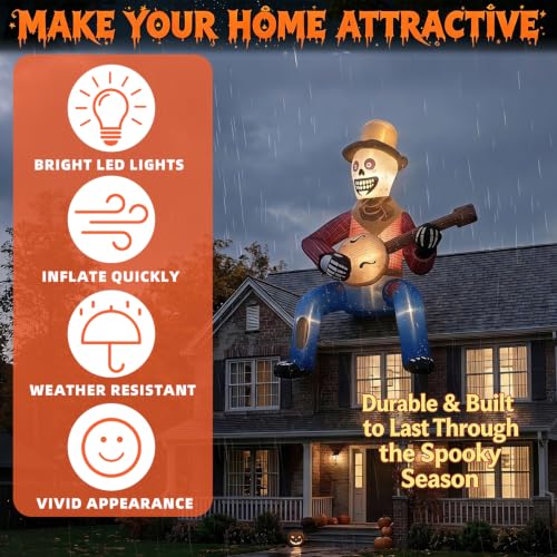 12FT Halloween Inflatable Skeleton Yard Decor - Giant Outdoor Spooky Decoration - Brown Cowboy Variation