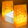 70PCS White Star & Moon Cutout Flame-Resistant Candle Bags for Holiday & Event Decor