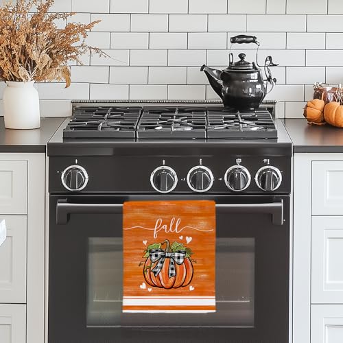 Pumpkin Fall Kitchen Towels Set of 2 - Black Ribbon Autumn Decor