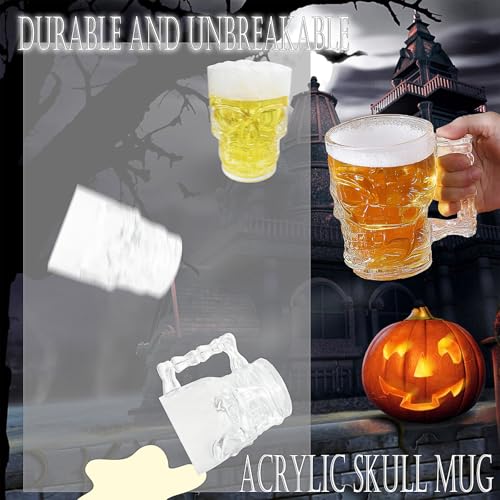 12 Pack Halloween Skull Beer Mugs - Acrylic Drinkware for Whiskey Wine & Juice