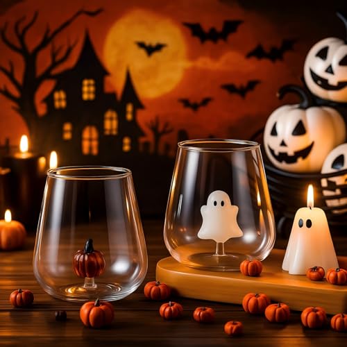 Halloween Ghost and Pumpkin Stemless Wine Glass Set - 2 Pack