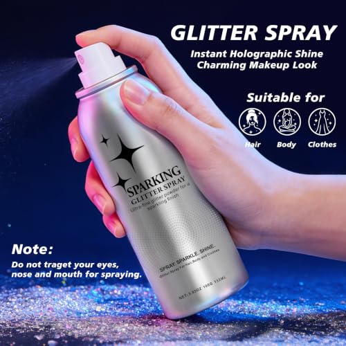 Silvery Long-Lasting Hair & Body Glitter Spray - Quick-Dry Festival Shimmer, 100ml