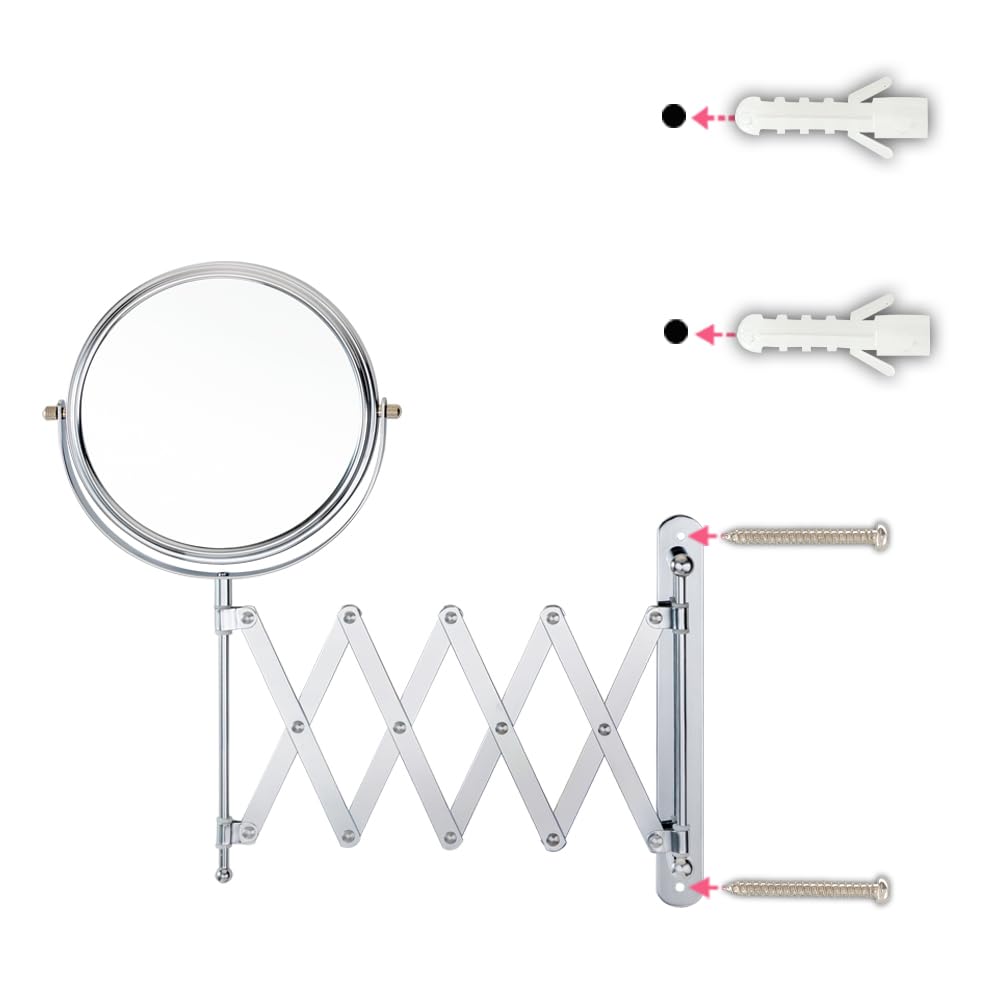 Welllink 7Inch Extendable Bathroom Makeup Mirror with Long Adjustable Arm, 1X/3X Magnification, High-Definition Glass, Chrome Finish, Space Saving Screw Mount
