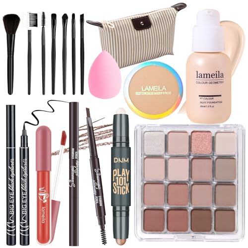 Full Makeup Set for Women & Teens - Eyeshadow, Foundation, Lip Gloss & Brushes