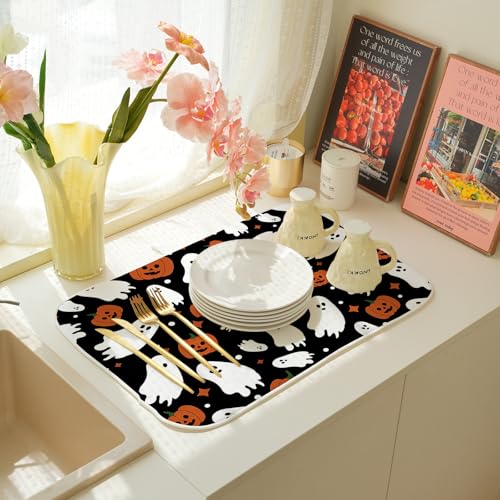 Halloween Dish Drying Mat 18x24 Inches Ghost Pumpkin Fall Kitchen Decor - Variation of THIS listing