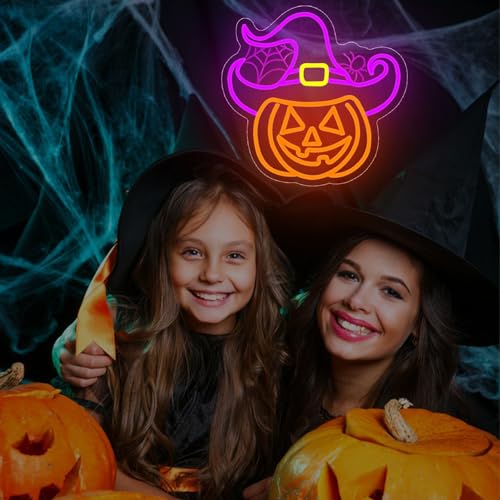 Halloween Neon Sign Pumpkin Witch Spider Neon Light Wall Decor - Purple, Yellow, Orange - Kids Room, Bar, Club