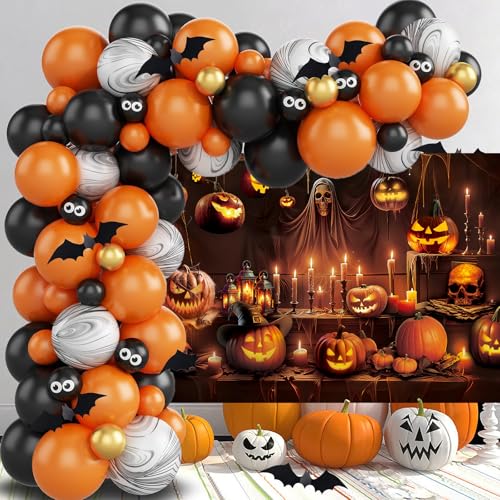Halloween Horror Skeleton Pumpkin Lantern Backdrop - 7x5FT Spooky Party Banner