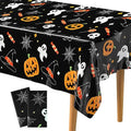 Halloween Tablecloths 54x108 Inch Set - Black, Orange, White Spooky Decor