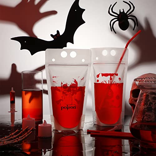 Halloween Drink Pouch Set with Straws - Scary Style, 24 Pack