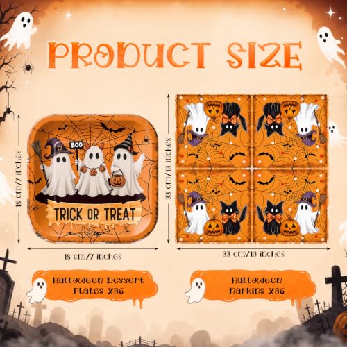 Halloween Paper Plates and Napkins Set - Pumpkin Design, 36 Count