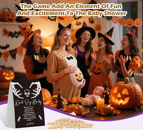 Halloween Don't Say Baby Clothespin Game Set with Sign and 50 Wooden Clothespins