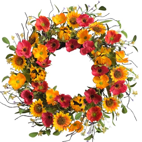 22-Inch Fall Sunflower Wreath for Front Door & Home Decor - Autumn Floral Arrangement