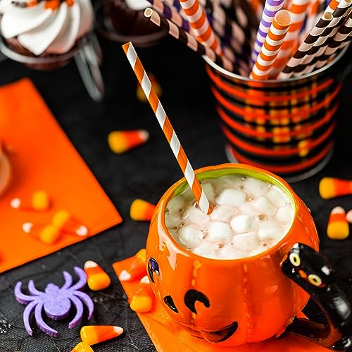 Orange Paper Drinking Straws - 100 Pack, 7.75 Inch, Food Safe & Biodegradable