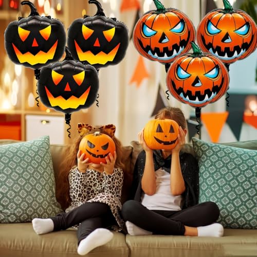 Halloween Pumpkin Foil Balloons Set - 6 Pack Indoor Outdoor Decorations