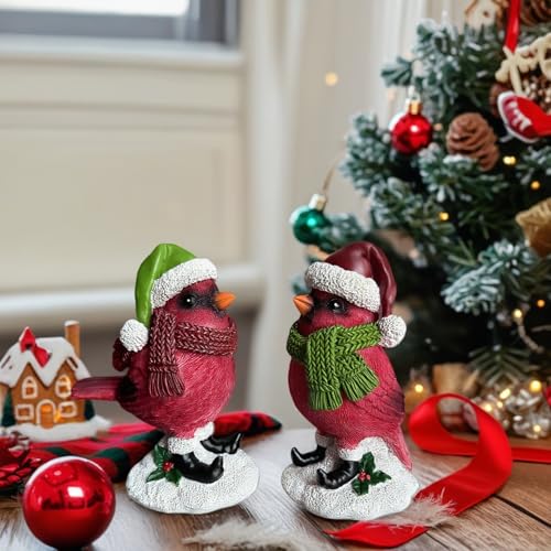 Christmas Cardinal Figurine - Red Birds Holiday Tabletop Decor, Indoor Outdoor