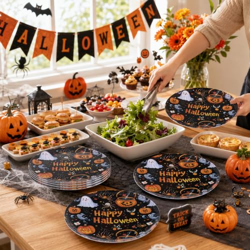 Black Halloween Melamine Dinner Plates - 10-Inch, 12-Piece Set