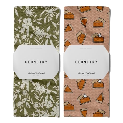 Geometry Leafy Microfiber Kitchen Towels - Quick Dry Dish Cloths, 2-Pack, 18 x 30 Inches
