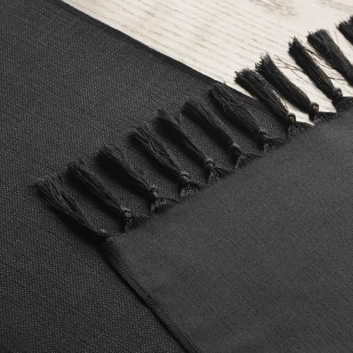 Black Tassel Table Runner 13x72 Inch Halloween Rustic Farmhouse Dining Decor
