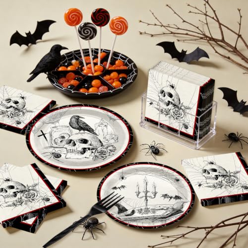 Halloween Gothic Party Plates and Napkins Set - 96 Pieces for Haunted Events