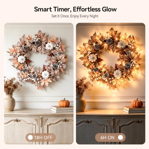 22 Inch Fall Wreath with Lights & Adjustable Hanger - Autumn Decor