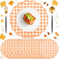Orange Checkered Gingham Paper Placemats - Disposable Fall Table Decor, 60 Pcs