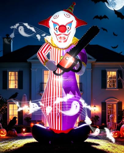 12FT Halloween Inflatable Killer Clown with Chainsaw - Motion-Activated Horror Decor