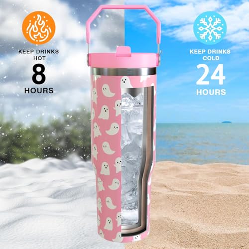 Halloween Ghost Tumbler 30oz Insulated Water Bottle with Handle & Flip Straw - Variation 01