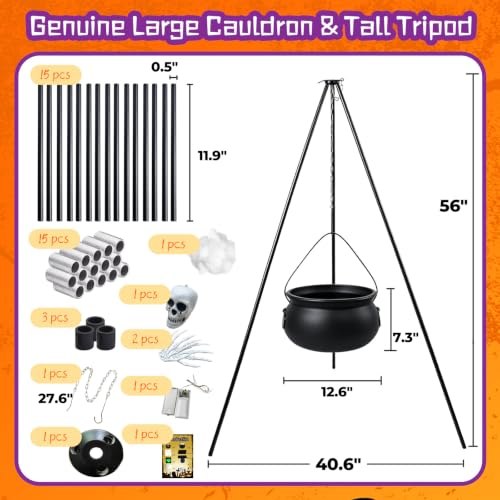 Large Halloween Cauldron with Tripod and Creepy Props for Outdoor Decor