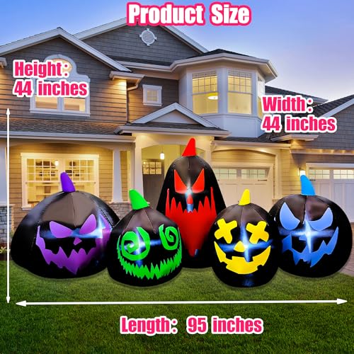Halloween Inflatable 8 FT Black Pumpkin Family Decoration - Spooky Yard Decor with Lights - Variation A-8FT Black Pumpkin Family