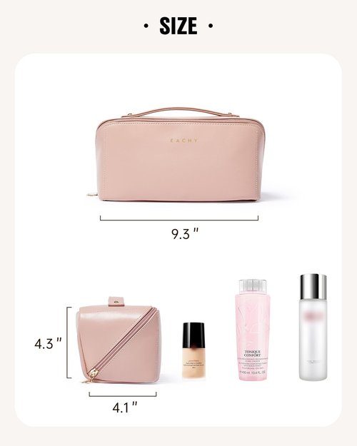 EACHY Travel Makeup Bag,Large Capacity Cosmetic Bags for Women,Waterproof Portable Pouch Open Flat Toiletry Bag Make up Organizer with Divider and Handle, Gifts for Women (Pink, Medium)